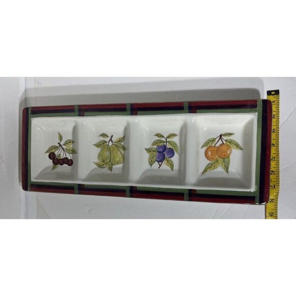 Vintage Strange Fruit Design Ceramic Serving Platter 19" X 7.5", 4 Compartments - Picture 2 of 16